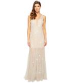 Adrianna Papell - Sleeveless Plunging V-neckline Fully Beaded Mesh Illusion Gown With Godets