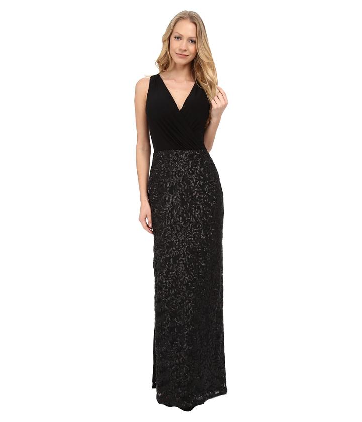 Aidan Mattox - Sleeveless Surplice Jersey Top Gown W/ Sequin Skirt