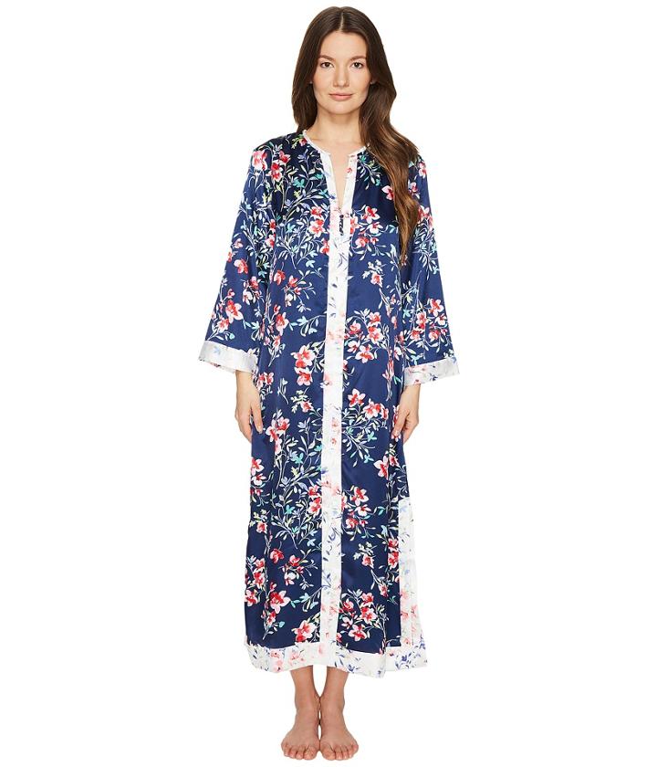 Oscar De La Renta Pink Label - Floral Print Silky Charmeuse 51 Zip Front Caftan