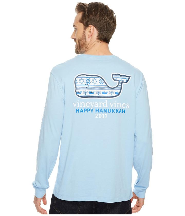 Vineyard Vines - Long Sleeve Hanukkah Fairisle Whale Pocket Tee