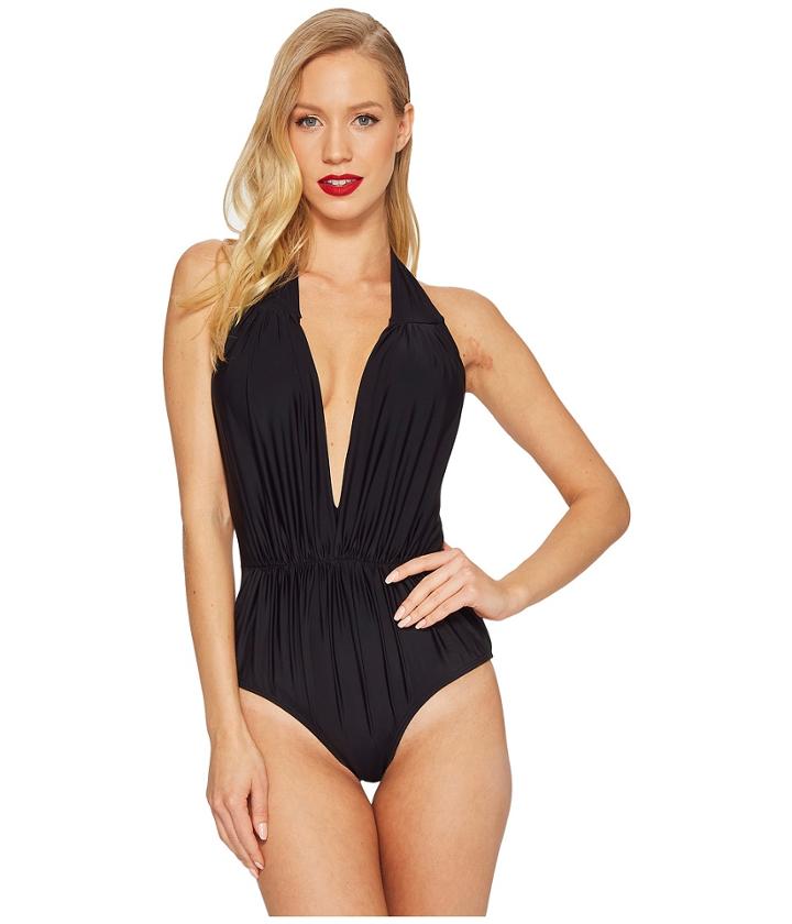 Unique Vintage - Halter Shirred Derek One-piece Swimsuit