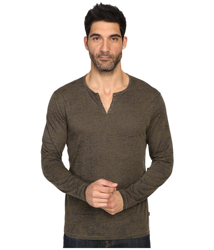 John Varvatos Star U.s.a. - Long Sleeve Eyelet Knit Henley W/ Vertical Pickstitch Details K2077s3b