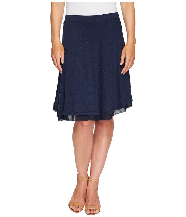 Three Dots - Linen Jersey Chiffon Trimmed Skirt