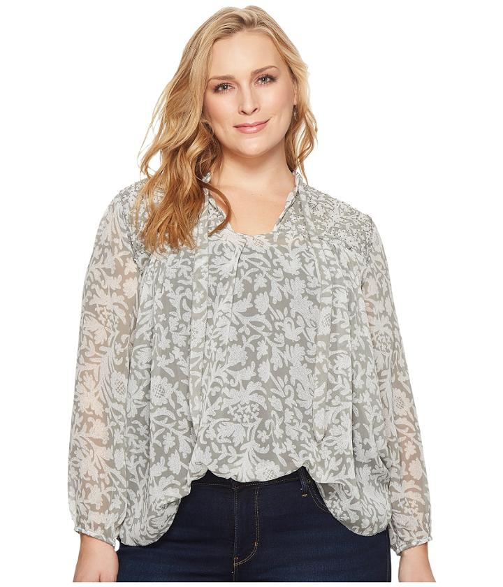 Lucky Brand - Plus Size Beaded Floral Peasant Top