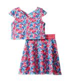 Us Angels - Laser Cut Scuba Two-piece Cap Sleeve Cross Back W/ Flare Skirt