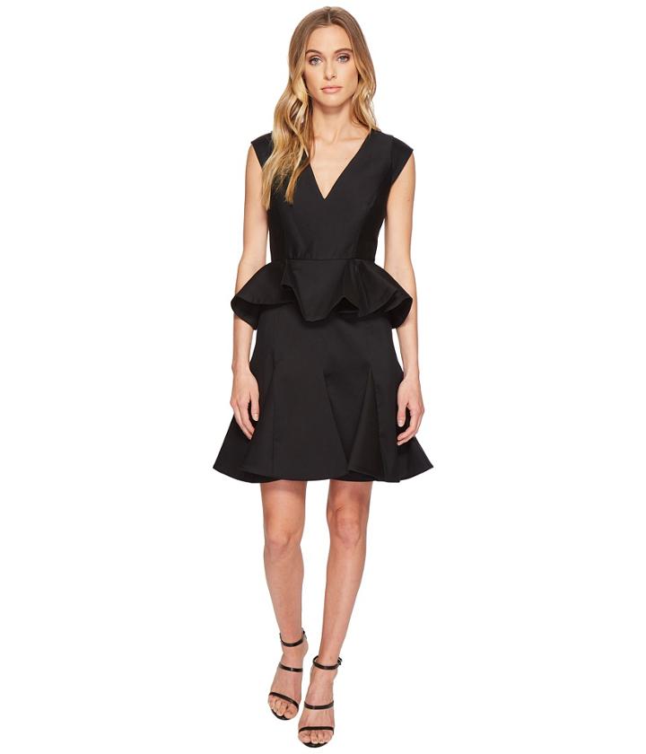 Halston Heritage - Cap Sleeve V-neck Dress W/ Peplum