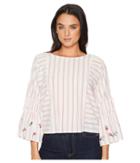 Two By Vince Camuto - Ruffle Bell Sleeve Bubble Stripe Embroidered Blouse