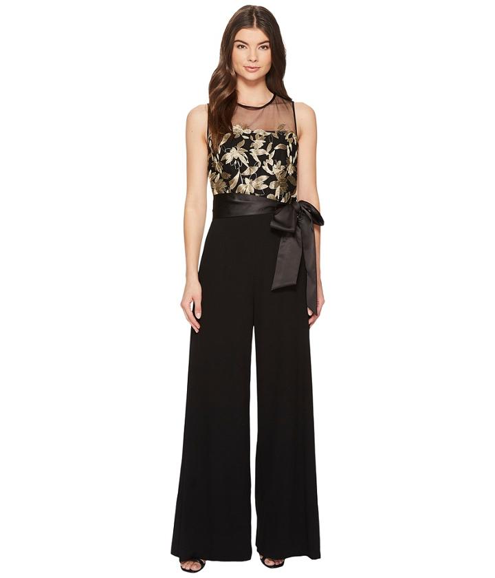 Tahari By Asl - Embroidered Mesh Jumpsuit