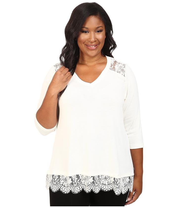 Karen Kane Plus - Plus Size Lace Yoke Inset Sweater