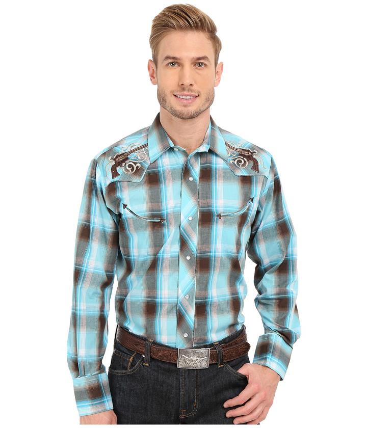 Roper - Embroidered 0324 Turquoise Brown Plaid