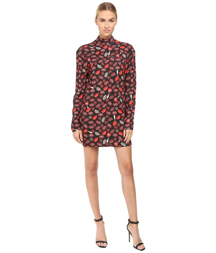 Just Cavalli - Crazy Lips Printed Long Sleeve Runway Dress