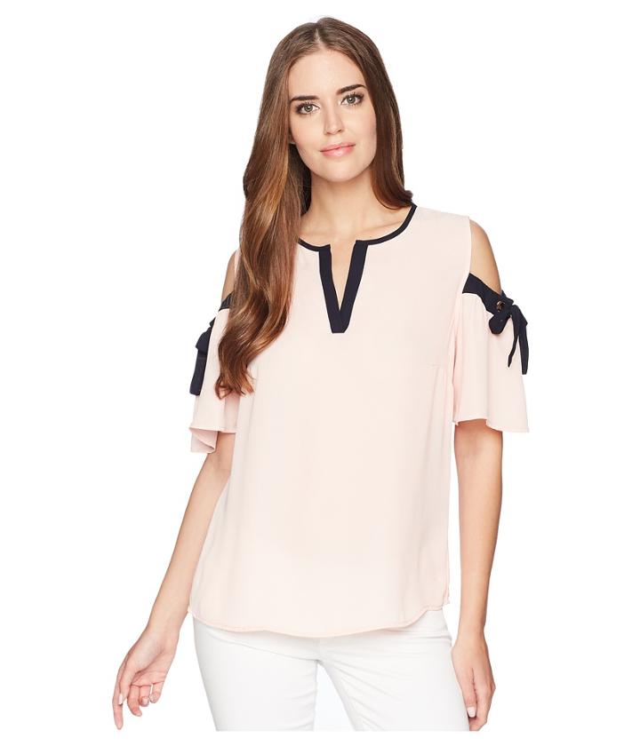 Ivanka Trump - Georgette Cold Shoulder Contrast Piping With Tie Sleeve