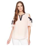 Ivanka Trump - Georgette Cold Shoulder Contrast Piping With Tie Sleeve