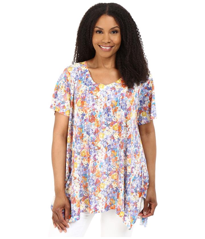 Nally &amp; Millie - Plus Size Floral Sharkbite Tunic