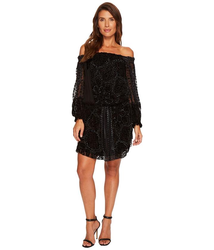 Hale Bob - Masterpiece Theatre Silk Velvet Burnout Off Shoulder Dress