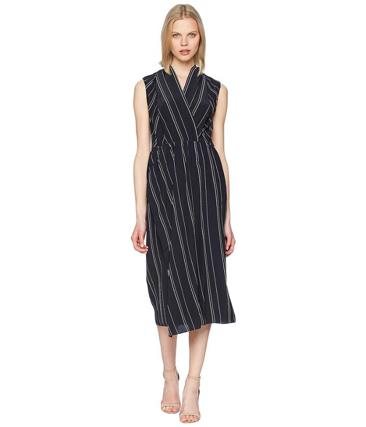 Vince - Stripe Draped Cross Front Dress