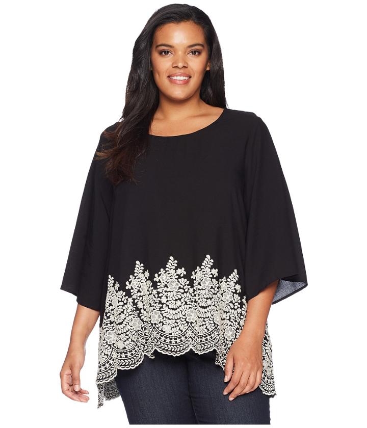 Karen Kane Plus - Plus Size Embroidered 3/4 Sleeve Top