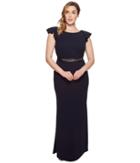 Adrianna Papell - Plus Size Fluttered Short Sleeve Beaded Crepe Gown