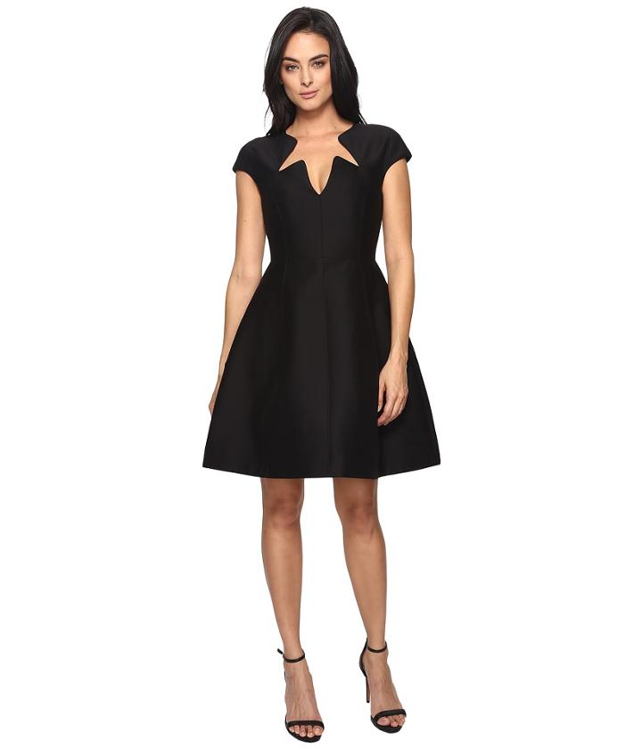 Halston Heritage - Cap Sleeve Notched Neck Silk Faille Dress