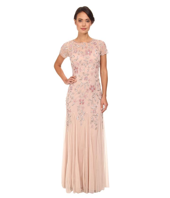 Adrianna Papell Floral Beaded Godet Gown