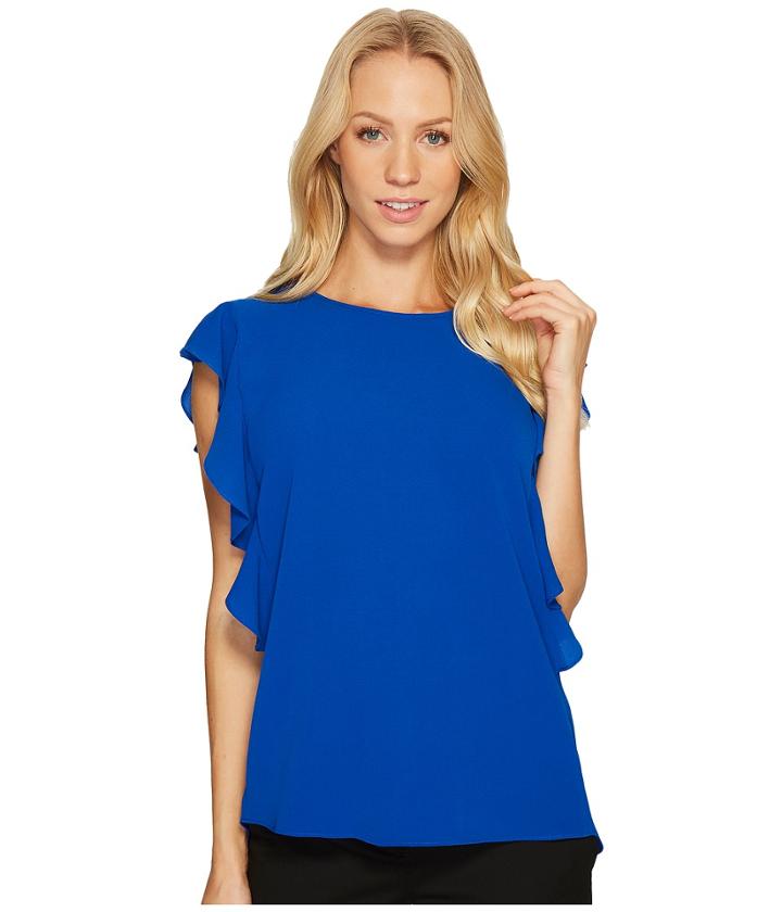 Cece - Cap Sleeve Cascading Ruffle Textured Blouse
