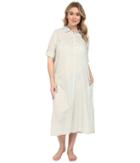 Yummie By Heather Thomson - Plus Size Cotton Voile Mandarin Button Down Dress W/ Side Vents