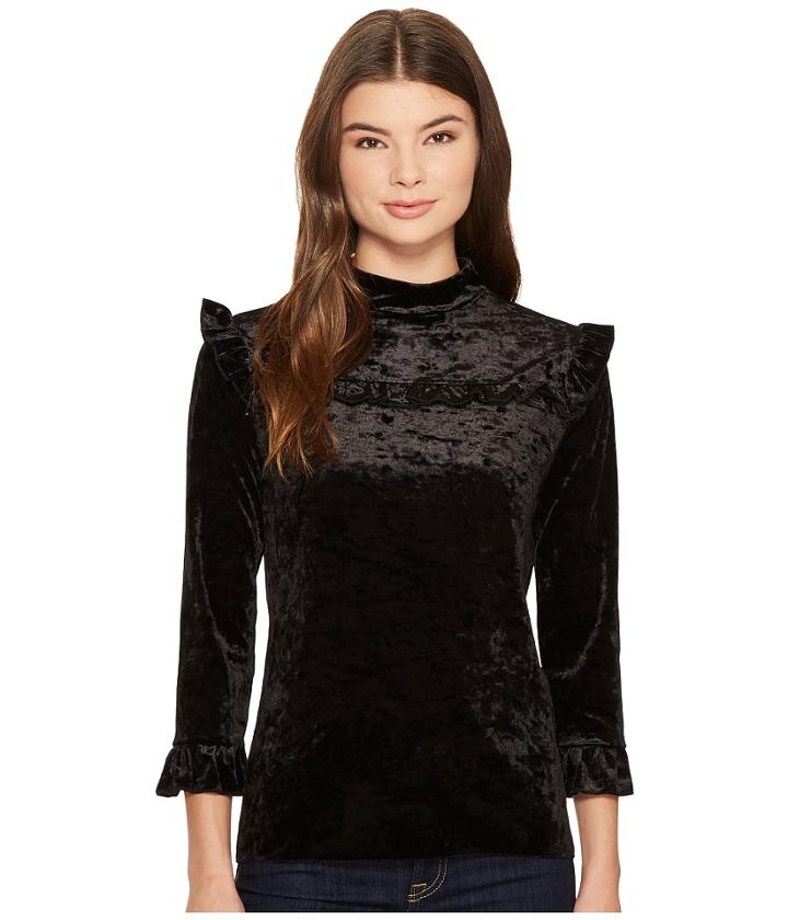 Blank Nyc - Black Crush Velvet Ruffle Turtleneck In Spark It