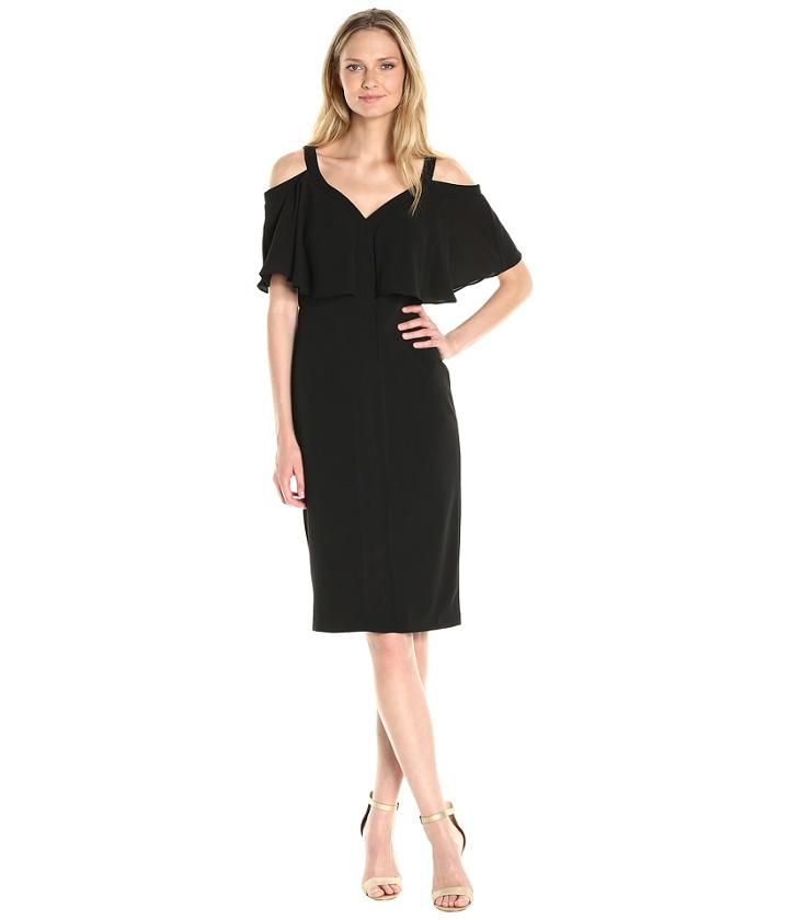 Maggy London - Cold Shoulder Midi Sheath Dress W/ Flutter Sleeves