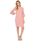 Adrianna Papell - Pleated Detail Neckline Textured Crepe Sheath Dress