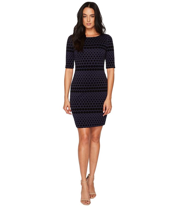 Tahari By Asl - Flocket Velvet Dotted Sheath