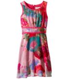 Us Angels - Floral Chiffon Sleeveless Dress W/ Double Stripe Waist Full Skirt