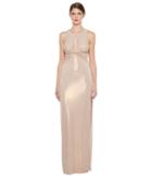 Halston Heritage - Sleeveless Round Neck Metallic Jersey Gown W/ Front Keyhole