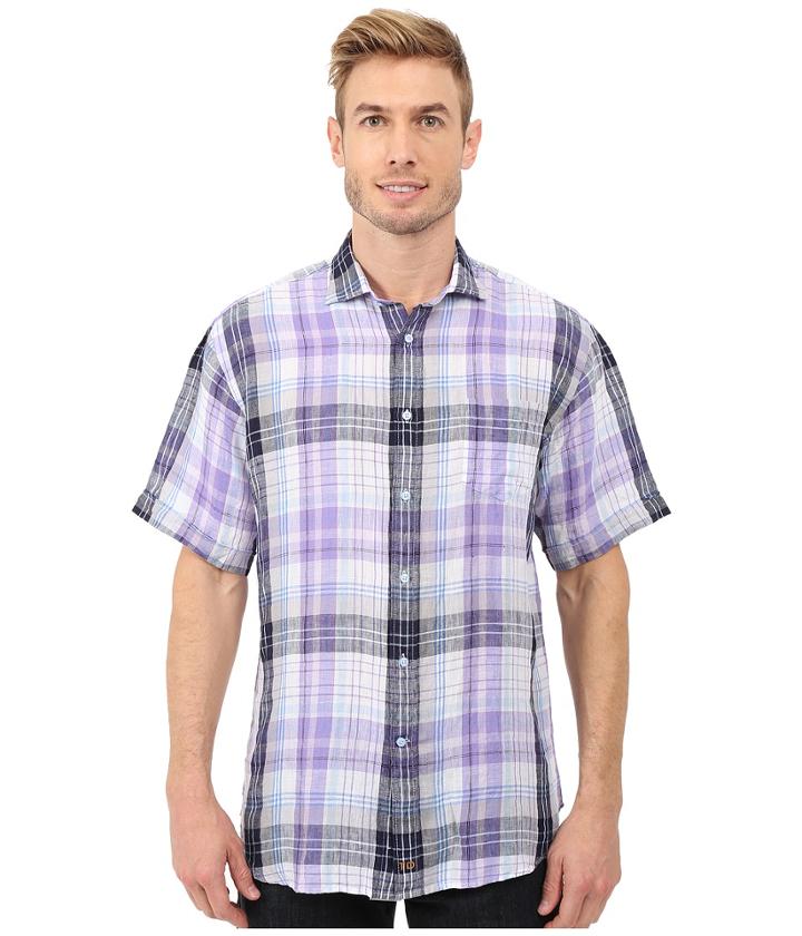 Thomas Dean &amp; Co. - Short Sleeve Woven Linen Plaid