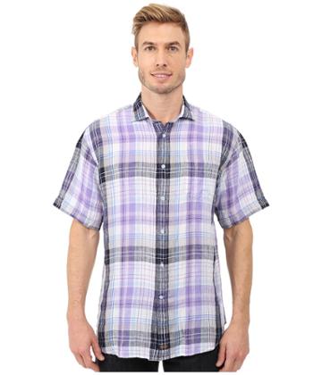 Thomas Dean &amp; Co. - Short Sleeve Woven Linen Plaid