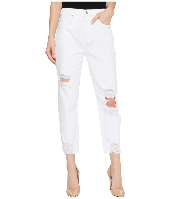 7 For All Mankind - High-waist Josefina W/ Knee Holes Destroyed Hem In White Fashion 2