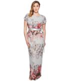 Adrianna Papell - Plus Size Short Sleeve Long Multi Floral Gown
