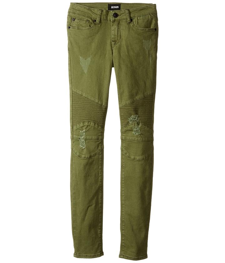Hudson Kids - Skinny Moto With Light Destruction Jeans In Olivine