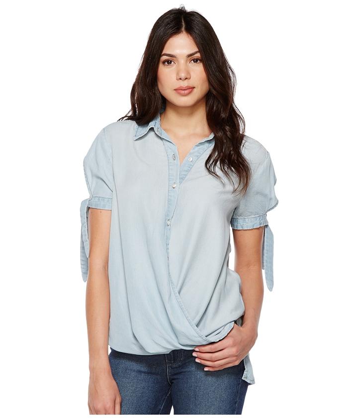 Blank Nyc - Denim Collard Shirt With Drape Detail In Oh Behave