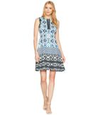 Maggy London - Sundial Ikat Printed Scuba Fit Flare Dress