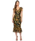 Marchesa Notte - Flutter Sleeve Thread Embroidered Cocktail Dress