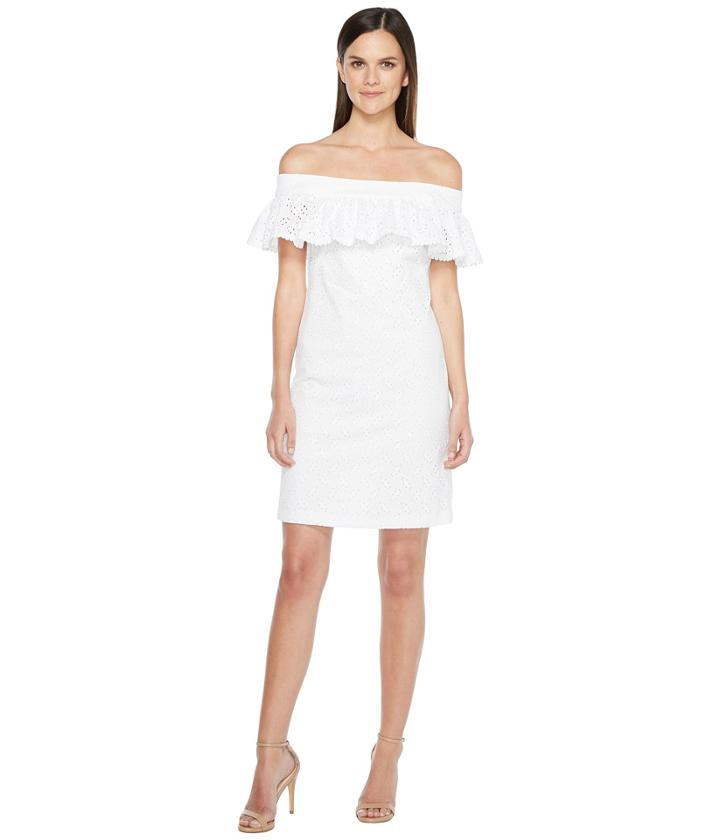 Calvin Klein - Off Shoulder Cotton Eyelet Dress