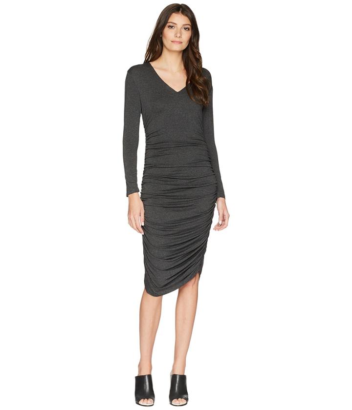 Kamalikulture By Norma Kamali - Long Sleeve V-neck Shirred Dress