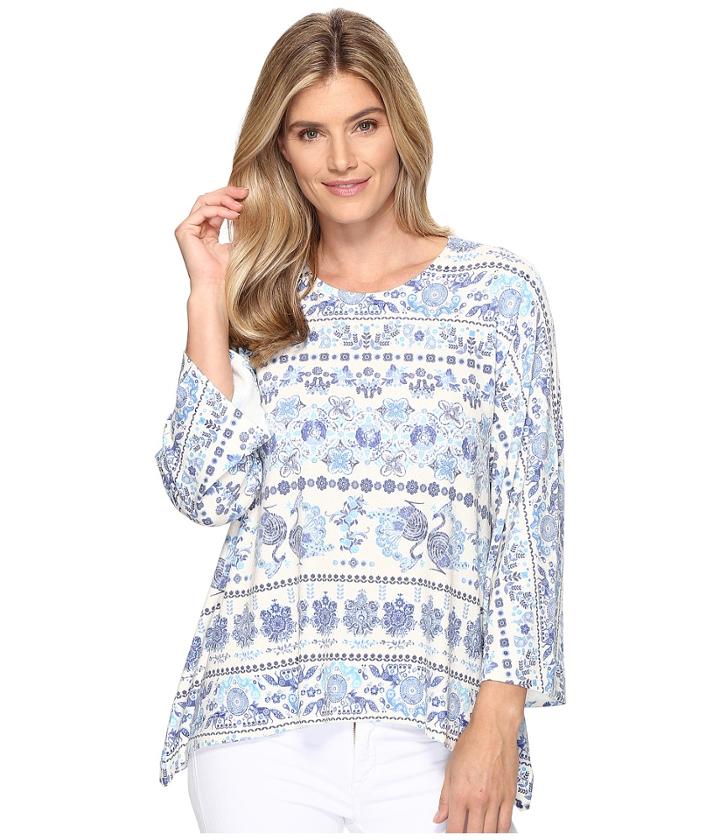 Nally &amp; Millie - Peacock Printed Crepe Sweater Top