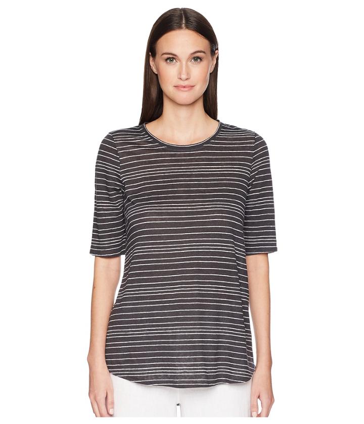 Eileen Fisher - Organic Linen Jersey Stripe Elbow-sleeve Top