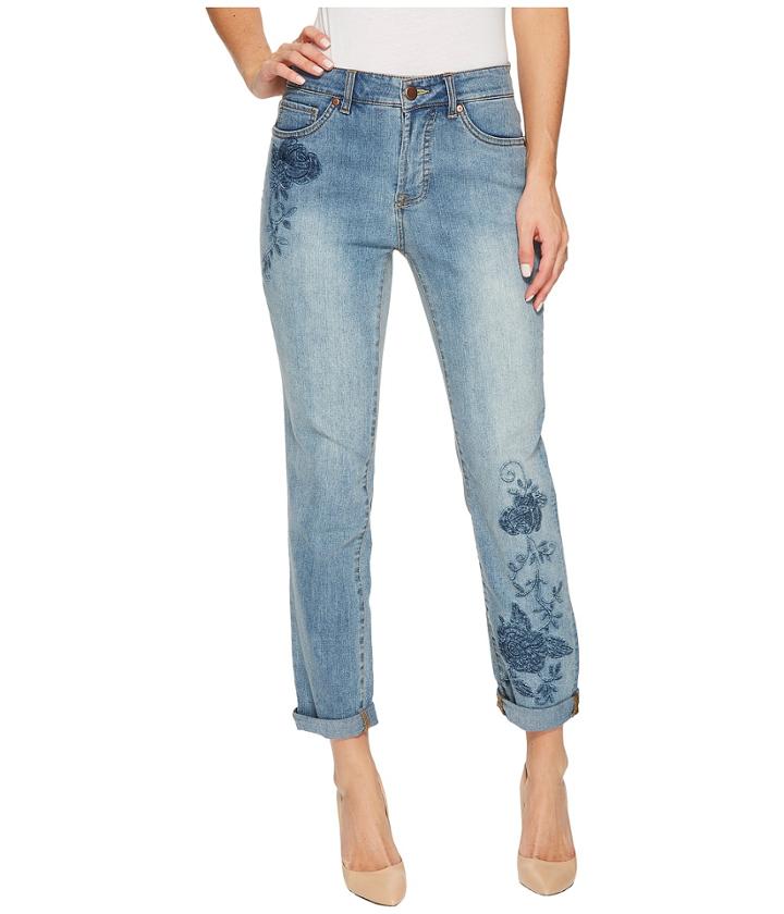 Tribal - Embroidered Girlfriend Pant Soft Denim In Classic Blue