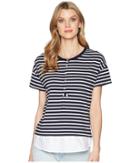 Tribal - Yarn-dye Stripe Jersey Short Sleeve Top With Combo Hem