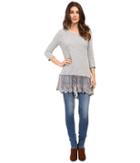 Dylan By True Grit - Luxe Sparkle Slub 3/4 Sleeve Top W/ Victorian Lace Hem