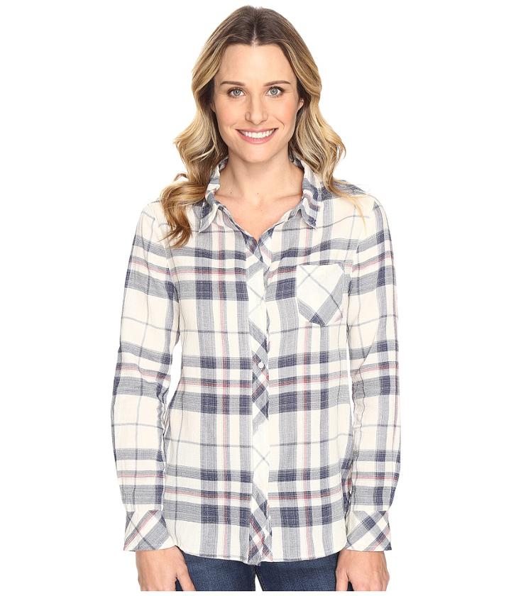 Dylan By True Grit - Sophy Soft Lines Plaid Classic One-pocket Blouse