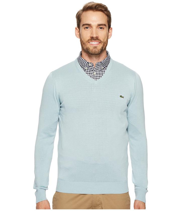 Lacoste - V-neck Cotton Jersey Sweater With Green Croc