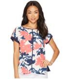 Ivanka Trump - Woven Front Printed Blouse W/ Knit Back